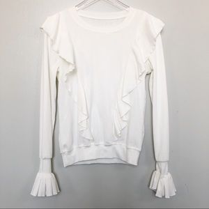 Long Sleeve Puff Ruffle Front Knit Crew Sweater